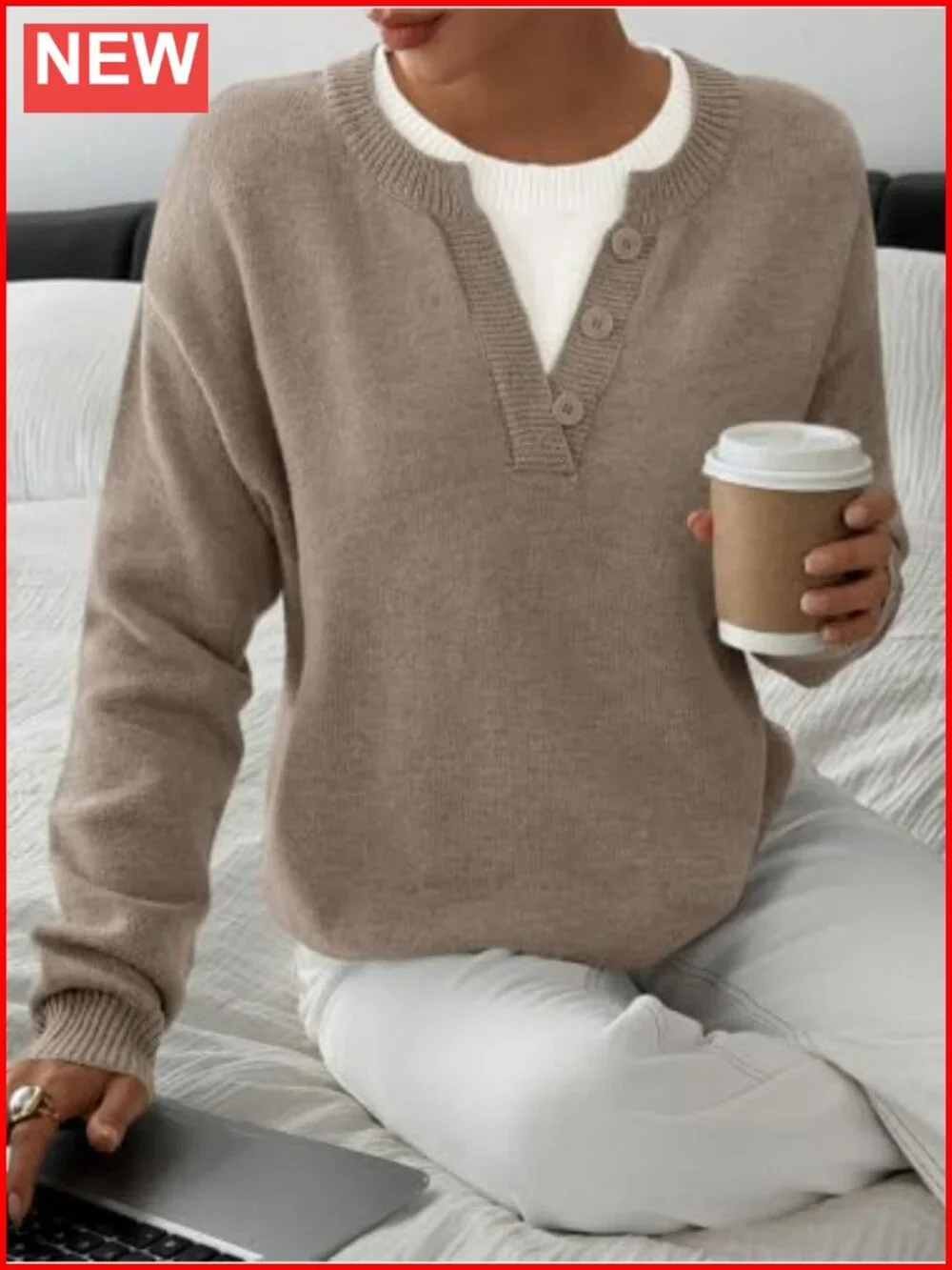 Women Long Sleeve Crew Neck Oversized Knit Sweater Pullover